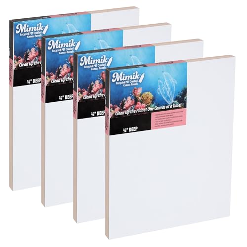 Creative Mark Mimik Recycled PET Cradled Canvas Panel 3/4" Depth - 10x20 Pack of 4 - Medium-Textured Painting Board for Eco-Conscious Artists, 14.11 oz Triple-Acrylic-Primed Weight Mounted Canvas - size: 10x20" Pack of 4