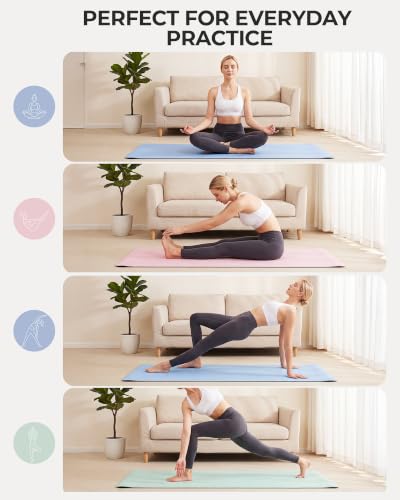 3 Pack Premium TPE Yoga Mats Non-slip, 1/4 Thick Double-sided 72"x26.8" Exercise & Fitness Mat with Carrying Strap, Odorless Cushioned Workout Mat for Yoga, Pilates, Home Gym & Meditation