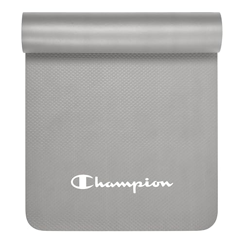 Champion 10mm Exercise Mat, Cushioned Non-Slip Workout Mat with Textured Base for Yoga, Pilates, Stretching & Floor-Based Training, Lightweight NBR Material, Includes Carry-On Strap - color: Grey