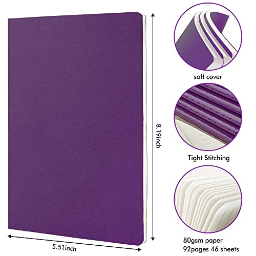 feela 36 Pack Soft Cover Journal Bulk, Lined Blank Travel Journal for Women Men Writing, Notebooks College Ruled for Work, Note Taking Notebook School Business Supplies, 8.2” x 5.5”, A5, Dark Purple - color: 36 Dark Purple