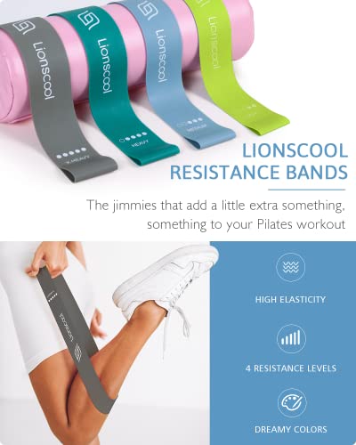 LIONSCOOL Pilates Ring Set 14" Magic Circle, 9" Mini Ball, Resistance Bands | Foam-Padded Fiberglass Pilates Ring, 400 lb Anti-Burst Ball, Latex Bands, Guide & Bag, Pilates Equipment Kit for Home Workout - color: Black