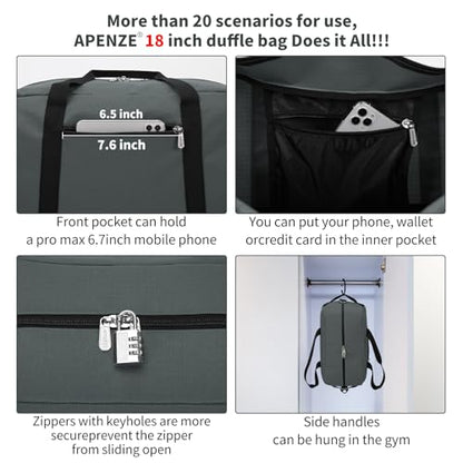 Apenze Small Gym Bag 18 inch Carry On Duffel Bag for Weekender Travel - Dark Grey - color: Dark Grey, size: 18inch