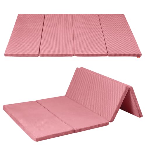MeMoreCool Foldable Kids Floor Mattress, 6x4 FT Tatami Futon Mat, Pink | Thicken Foam Sleeping Crawling Pad for Children Play Area, Playroom Floor Play Mat - color: Corduroy Pink
