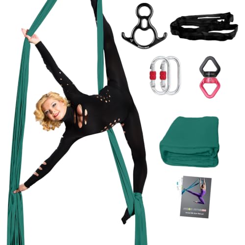 PRIOR FITNESS Pro Aerial Silks Kit, SGS&CE Certified, 9/15/20Yards | Thick Low Stretch 100% Nylon Fabric w/3126 lbs MBL, Eco-Friendly & Fade Resistant, W/Rigging Hardware, Solid Colors - color: Mintgreen, size: L(20 Yards)