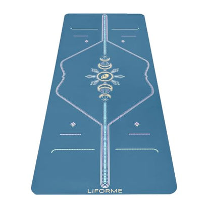 Liforme Printed Yoga Mat - Patented Alignment Design, Ultimate Grip - color: Cosmic Moon - Blue