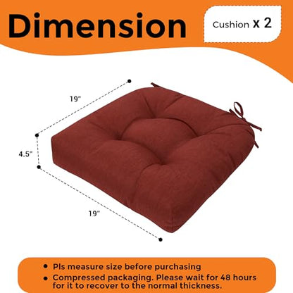 Magpie Fabrics Outdoor Tufted Seat Cushion 19"x19" Set of 2 (Dark Red) - color: Dark Red