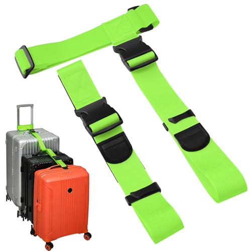 BILIONE 2 Pack Luggage Connector Straps,Connect 3 Suitcases ＆ Add A Bag | Suitcase Straps, Luggage Straps for Suitcases Adjustable Buckle Belt,Suitable for Suitcases from 20 to 32 inches(Green) - color: Green, size: 2 Pack