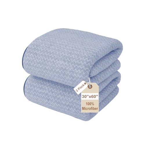 JML Microfiber Bath Towels, 2 Pack, 30x60 in, Fine Wave Blue | Soft, Super Absorbent, Quick Dry, Lint-Free, Lightweight Bathroom Towel with Hanging Loop for Daily Use - color: Cationic Fine Wave Blue, size: 30 in x 60 in