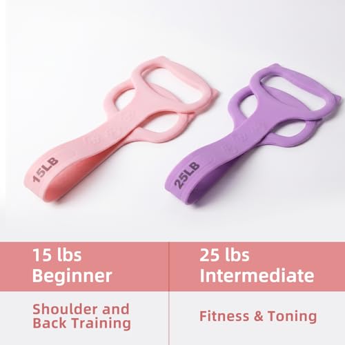 Figure 8 Resistance Band with Handles: 2 Pack Silicone Stretch Bands for Yoga, Pilates, Home Workout - 15LB 25LB Exercise Band Set for Arms, Back & Shoulder