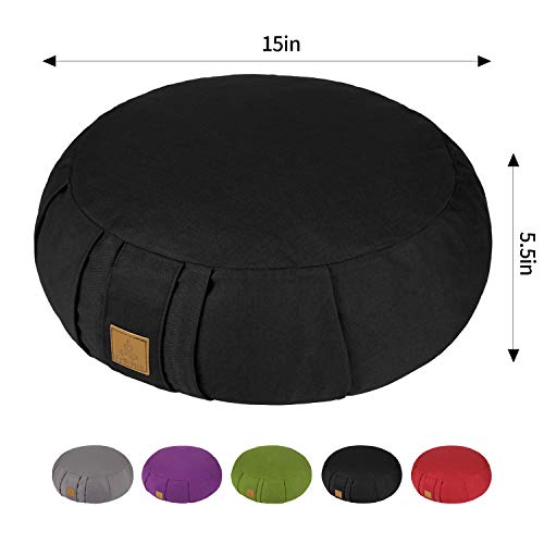 Round Zafu Meditation Cushion, D=15" H=5.5" Zabuton Meditation Pillow, Yoga Bolster/Pillow, Floor seat, Zippered Organic Cotton Cover, Natural Buckwheat, Kneeling Pillow - color: Grey