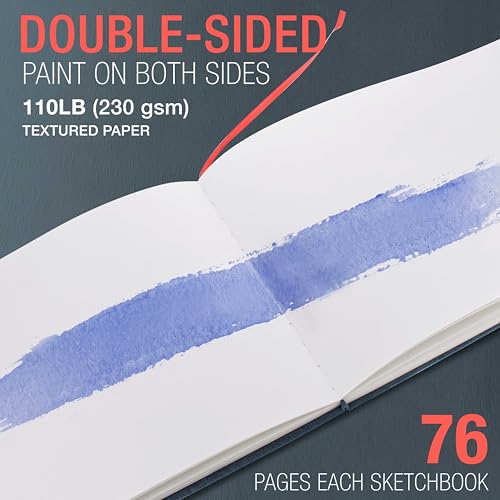 U.S. Art Supply 9" x 12" Watercolor Book (2 Pack, 76 Sheets Each) - 110lb (230 GSM) Linen-Bound Hardcover Artist Paper Pads - Acid-Free Cold-Pressed Watercolor Paper Pad Mixed Media - size: 9-x-12-inch