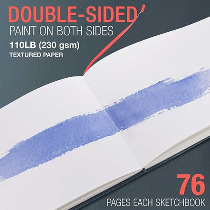 U.S. Art Supply 9" x 12" Watercolor Book (2 Pack, 76 Sheets Each) | 110lb (230 GSM) Linen-Bound Hardcover Artist Paper Pads - Acid-Free Cold-Pressed Watercolor Paper Pad Mixed Media - size: 9-x-12-inch
