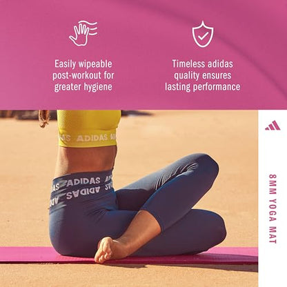 adidas Yoga Mat - Eco Friendly - Non Slip, Durable Textured Surface, 8mm - color: Preloved Fuchsia