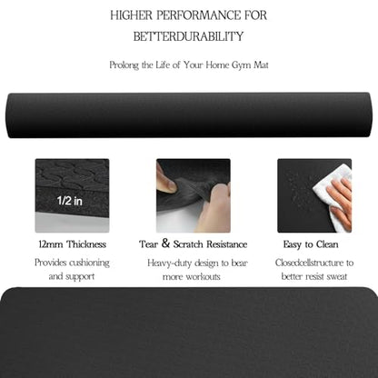 VTORY Extra Large Yoga Mat 6'x 4' - (6mm /8mm/12mm) - size: 6' x 4' x 1/2 in