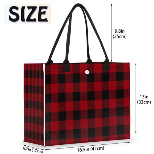 Red And Black Plaid Tote Bag For Women Travel Bag Reusable Grocery Bag Utility Tote For Work Shopping Pool Beach Bag for Gift Outdoor - color: A-red Black Plaid