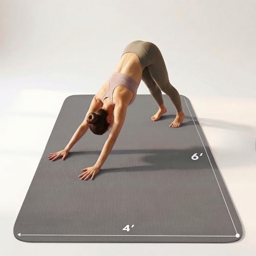 Large Yoga Mat 6'x 4'（72”x 48”）—1/4" &1/3" Extra Wide Exercise Mat 183cm x 122cm Large Exercise Mat Big Home Yoga Mat Pilates Mat,Non Slip,Thick,TPE Workout Mat,for Women & Men, Yoga, Pilates, Gym and Floor Workouts Pilates - color: Grey—6mm