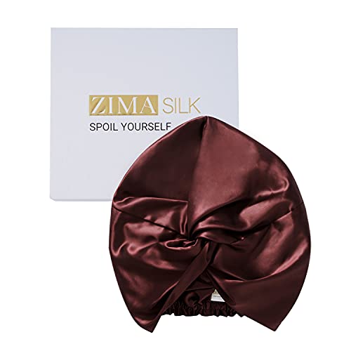 ZIMASILK 22 Momme 100% Mulberry Silk Bonnet for Sleeping Women, Burgundy - color: Burgundy