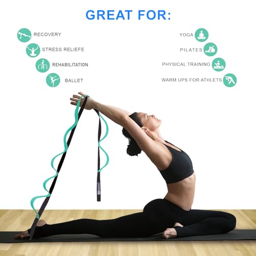 A AZURELIFE Premium Durable Stretch Straps with Loops, Stretching Strap for Physical Therapy, Multi-Loop Yoga Strap Fitness Exercise Strap for Yoga, Pilates, Dance, Flexibility&Exercise - color: #2-Green