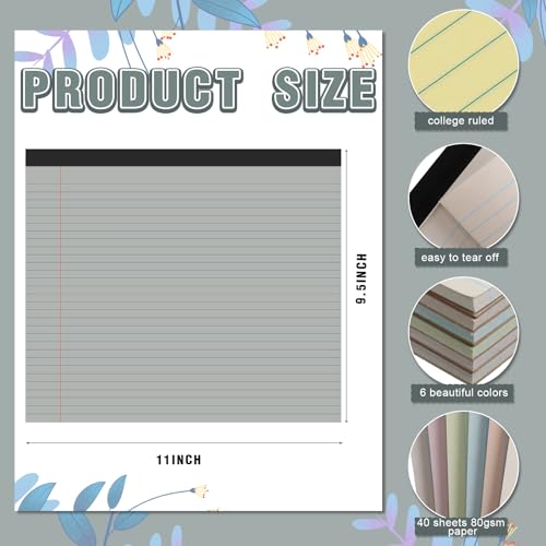 Lincia 6 Pcs Legal Pads Landscape Notebook, Sweet Color | 11" x 9.5" College Ruled Notepad,Horizontal Lined Notebook, 40 Sheet, 80 Gsm, Assorted Colors Paper, Pastel Writing Pad - color: Sweet Color
