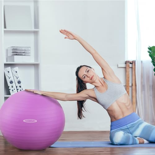 Fitvids Anti-Burst and Slip Resistant Exercise Ball Yoga Ball Fitness Ball Birthing Ball with Quick Pump - color: Purple, size: S(15-18in/38-45cm)
