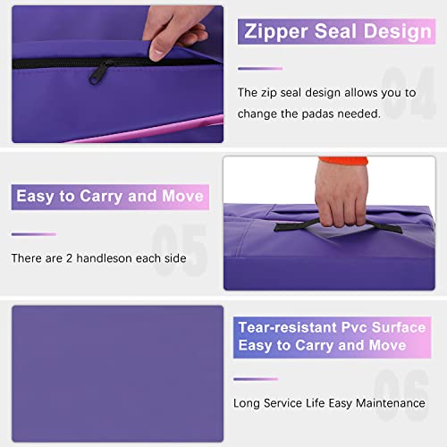 BLKMTY Incline Gymnastics Mat for Kids, 34"x24" Folding Tumbling Cheese Wedge Mats Kids Indoor Exercise Yoga Mat for Gymnastics Home Gym Mats W/Non-Slip PVC Surface and Handle - color: Pink & Purple