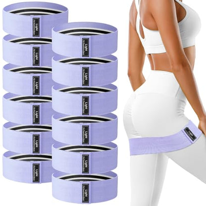 Lenwen 12 Pcs Fabric Resistance Bands Bulk - color: Lilac, style: Light Resistance