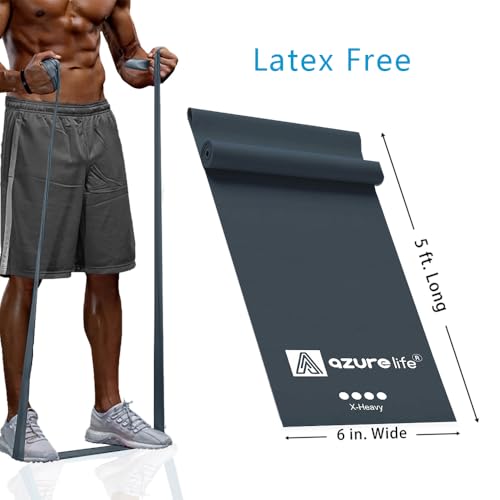 A AZURELIFE Professional Individual Exercise Resistance Bands, Single 5, 6,7 Ft or 8 Yards Elastic Bands, Non-Latex Stretch Bands for PT, Yoga, Pilates, Rehab, at-Home or The Gym Workouts - color: Gray - X-Heavy, size: 5 Feet