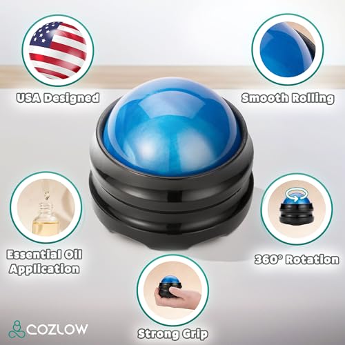 Massage Ball, Muscle Massager Roller, Trigger Point Deep Tissue Release | Cozlow handheld ball rolling tool with strong grip - manual massage therapy for whole body pain relief - helps relax muscles - color: Massage Ball