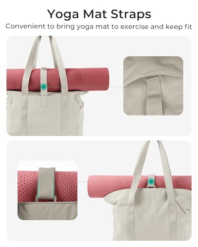 BAGSMART Gym Tote Bag for Women, 24L/28L Travel Tote Yoga Mat Bag - color: Grayish Brown, size: Small