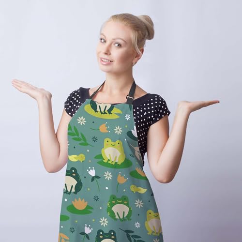 Cute Frogs Cooking Apron for Women & Men - Waterproof, 27' W x 31' H, Kitchen, Restaurant, BBQ, Painting, Crafting, Gardening - color: Cute Frogs