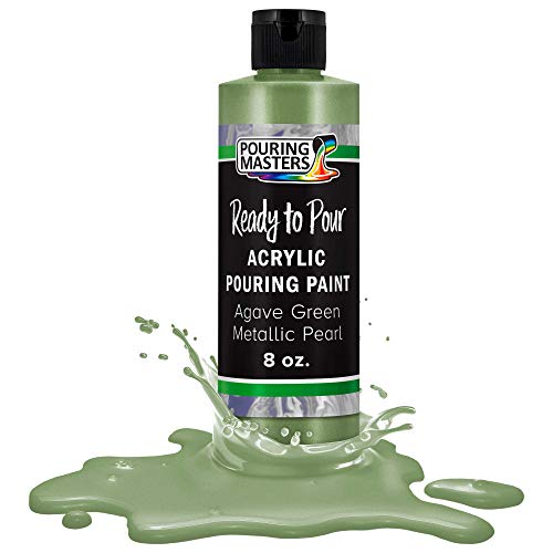 Pouring Masters Agave Green Metallic Pearl Ready to Pour Acrylic Pouring Paint - Premium 8-Ounce Pre-Mixed Fluid Acrylic Paint - Fluid Art Supplies for Canvas, Wood, Paper, Tile & Rocks - color: Agave Green Metallic Pearl, size: 8 Fl Oz (Pack of 1)