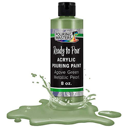 Pouring Masters Agave Green Metallic Pearl Ready to Pour Acrylic Pouring Paint - Premium 8-Ounce Pre-Mixed Fluid Acrylic Paint - Fluid Art Supplies for Canvas, Wood, Paper, Tile & Rocks - color: Agave Green Metallic Pearl, size: 8 Fl Oz (Pack of 1)