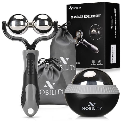 Nobility Massage Ball Roller– Ice Cold and Hot for Deep Tissue and Sore Muscle Relief of Stiffness and Stress, Body, Neck, Back, Foot, Plantar Double Grey - color: Grey