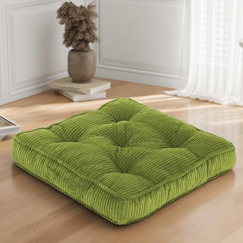 Meditation Floor Cushion, 22x22 Tufted Floor Pillow for Adults - color: Light Green, size: 22x22x4 inch