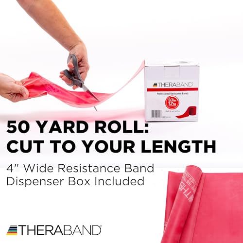 THERABAND Resistance Band, 50-Yard Roll, Latex Elastic Band for Exercise, Stretching, Physical Therapy, Yoga, Pilates, Home Workouts, Cut-to-Length, Color-Coded Levels - color: Red | Medium, style: Non-Latex