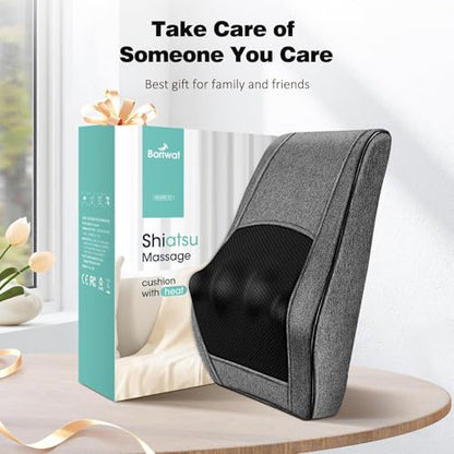 Boriwat Neck and Back Massager with Heat, 3D Kneading Shiatsu Massage Pillow for Neck, Back, Shoulders, Legs, Deep Tissue Relief for Sore Muscles, Home & Car, Great Gift for Women, Men, Mom, Dad