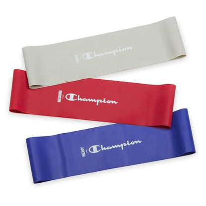 Champion Loop Resistance Bands, 3-Pack (Grey/Red/Blue) | Rubber Loop Bands | Strength, Stretching & Full-Body Resistance Training | Light, Medium & Heavy Resistance Included