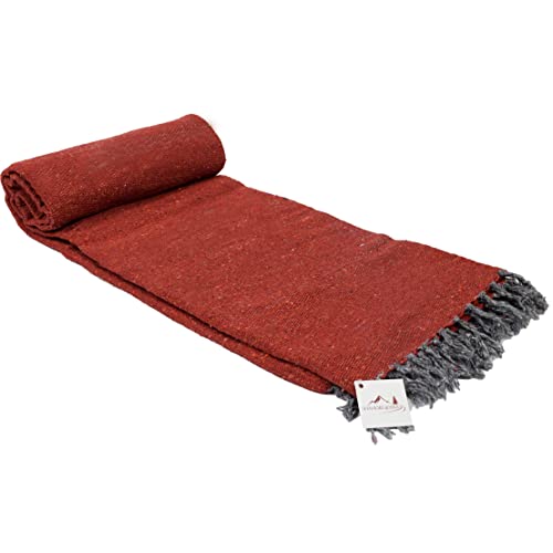 Open Road Goods Solid Color Mexican Yoga Blanket – Large Handwoven Throw for Yoga, Beach, Camping or Home – Soft and Durable Cotton Blend - color: Rust