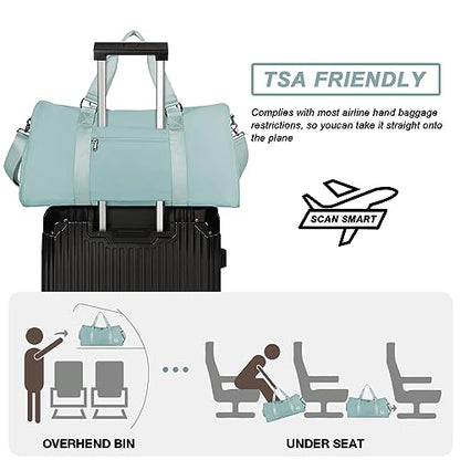 Light Blue Yoga Women Tote Bag Large Shoulder Bag Top Handle Handbag with Yoga Mat Buckle, Shoe Compartment and Wet Dry Storage Pockets for Gym, Work, Sport
