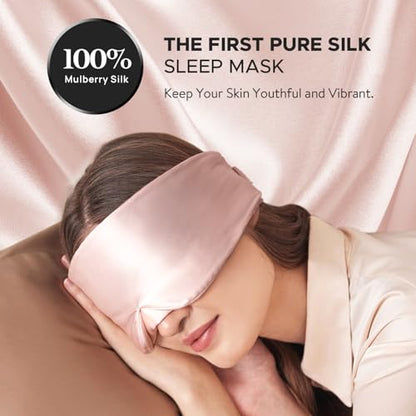 LitBear Silk Sleep Mask for Side Sleeper, Eye Mask Sleeping for Women Men | 100% 22 Momme Pure Mulberry Silk, Face-Hugging Padded Eye Cover for Sleeping with Adjustable Band, Pink - color: Pink