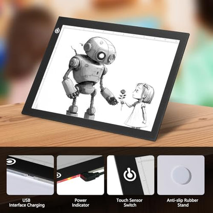 NXENTC A4 Tracing Light Pad, Ultra-Thin Tracing Light Box USB Power Artcraft Tracing Light Table for Artists, Drawing, Sketching, Animation