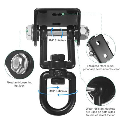 M METERXITY 360° Swivel Swing Hangers, 1200 LB Capacity Stainless Steel Hammock Hanging Kit Swing Hook for Ceiling/Chair/Yoga/Punching Bag/Gym/Playground, Ceiling Mount Swing Bracket [Black]