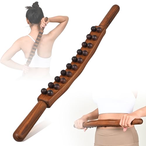 Guasha 목재 마사지 스틱, 목재 테라피 마사지 도구, 더블 로우 비즈 20개