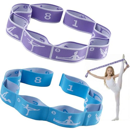Slim Panda 2 PCS Stretch Strap for Kids Gymnastics Multi-Loop Elastic Strap for Ballet, Latin, Dance, Yoga, Children Flexibility Training & Exercise Resistance Yoga Band- 8 Loops - color: Blue&Purple