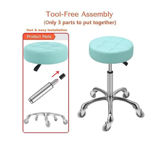 Kaleurrier Rolling Stools with Adjustable Height: Swivel Stool with Wheels - color: Green