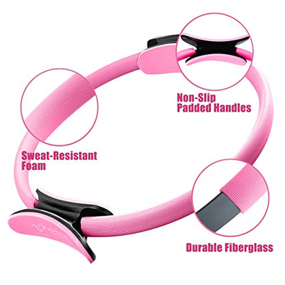 RitFit Pilates Ring 14 Inch Magic Fitness Circle for Inner Thigh Toning | Bonus Workout Guide & Storage Bag Included, Lightweight & Portable, Pilates Yoga Full Body Toning - style: Pink