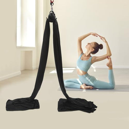 Aerial Silks Equipment for Aerial Yoga Aerial Dance Acrobatic Circus Arts Soft Durable Yoga Hammock Aerial Rig for All Skill Levels Load Capacity 440LB Black - color: Black-32.8*8.53FT