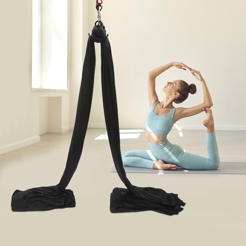 Aerial Silks Equipment for Aerial Yoga Aerial Dance Acrobatic Circus Arts Soft Durable Yoga Hammock Aerial Rig for All Skill Levels Load Capacity 440LB Black - color: Black-32.8*8.53FT