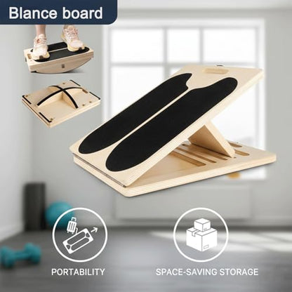 Slant Board for Calf Stretching,Balance Board,Adjustable Calf Stretcher,400 lbs Cap,Wooden Slant Board Anti-Slip Incline Board, Ankle Support,Incl.2 Resistance Bands,Instruction Card & Sand Paper.