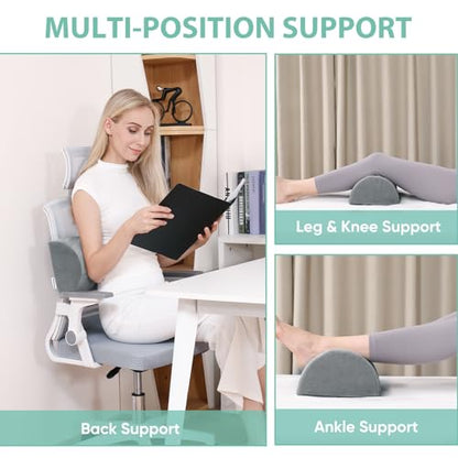 Half Moon Pillow, Memory Foam Leg Pillows for Sleeping Boster Pillow for Legs Knee Lumbar Support, Semi Roll Pillow for Ankle Rest and Foot Comfort, 2 Pack